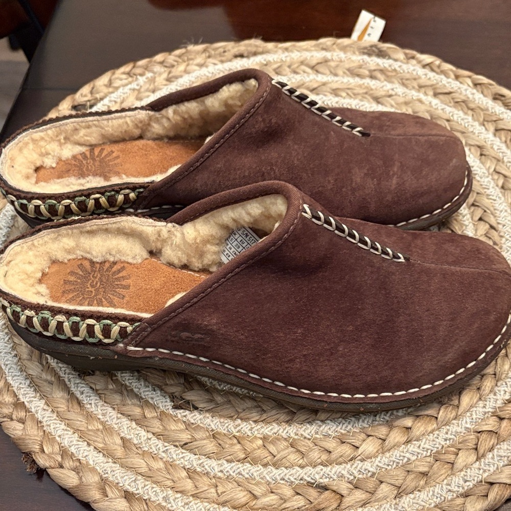 Ugg Australia Brown Leather And Sheepskin Clogs Size 8 EUC - Picture 1 of 12